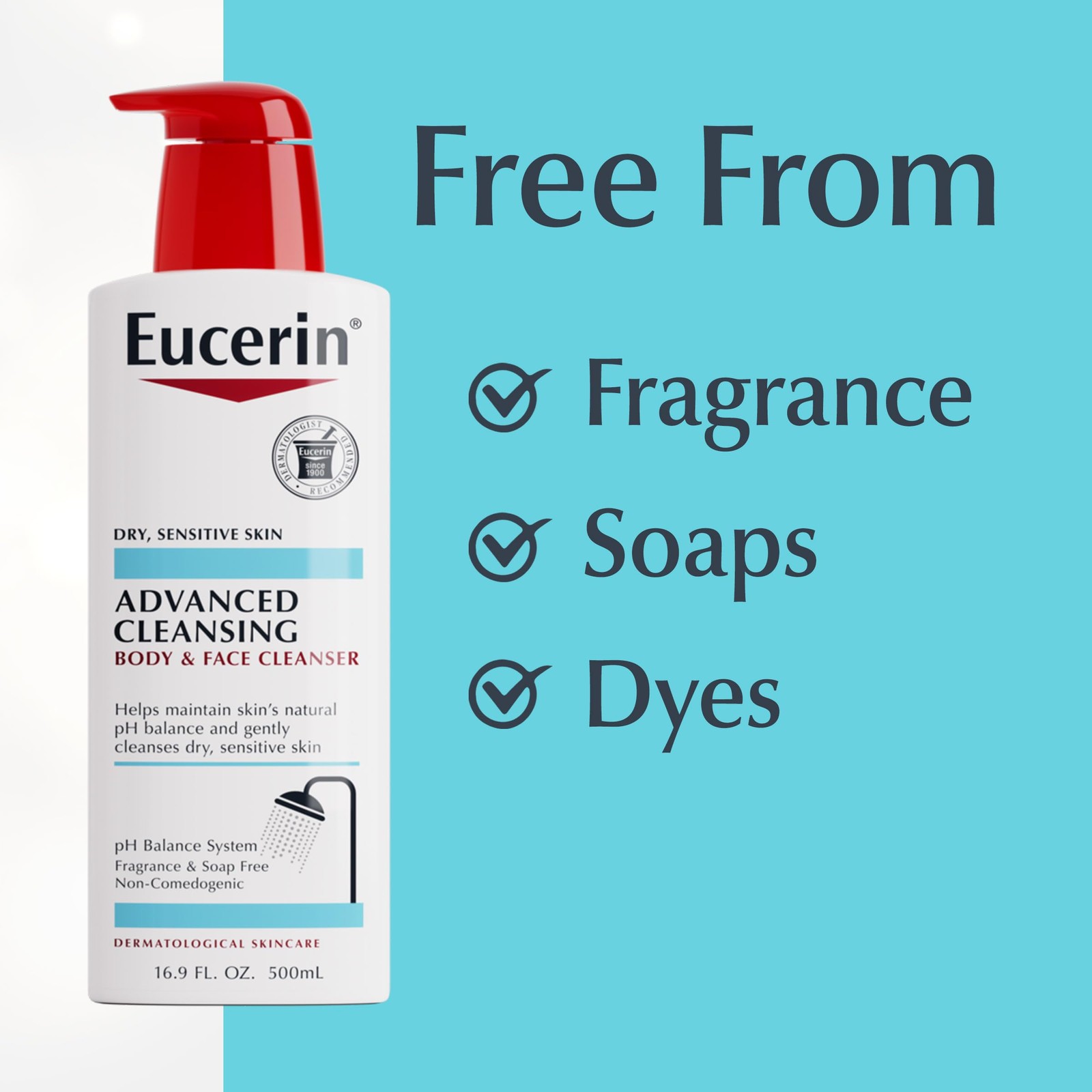 Eucerin Advanced Repair Cleansing Body and Face 16.9 Fl Oz (Pack of 1), White