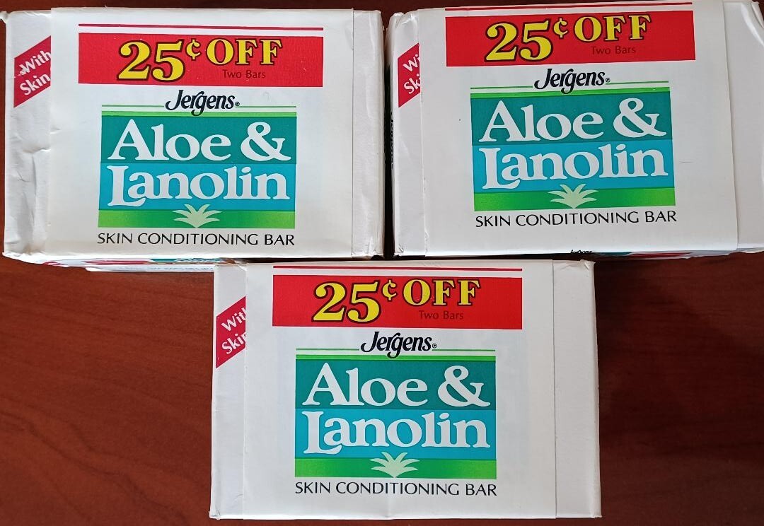 6 Vintage 1986 Jergens Aloe & Lanolin Skin Conditioning Bar Soap 4.75oz NOS Prop