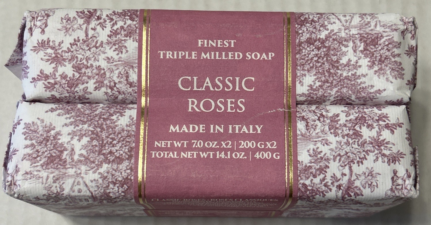 H2opificio Firenze Classic Roses Soap Bar Made In Italy 2 Pack 7.0 oz Ea. New