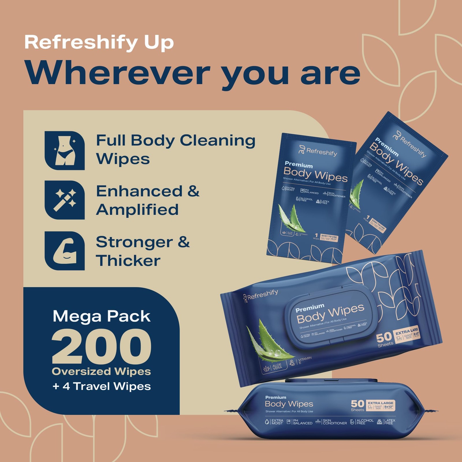 200 XL Body Wipes for Adults Bathing No Rinse, XL Shower Wipes and Disposable…
