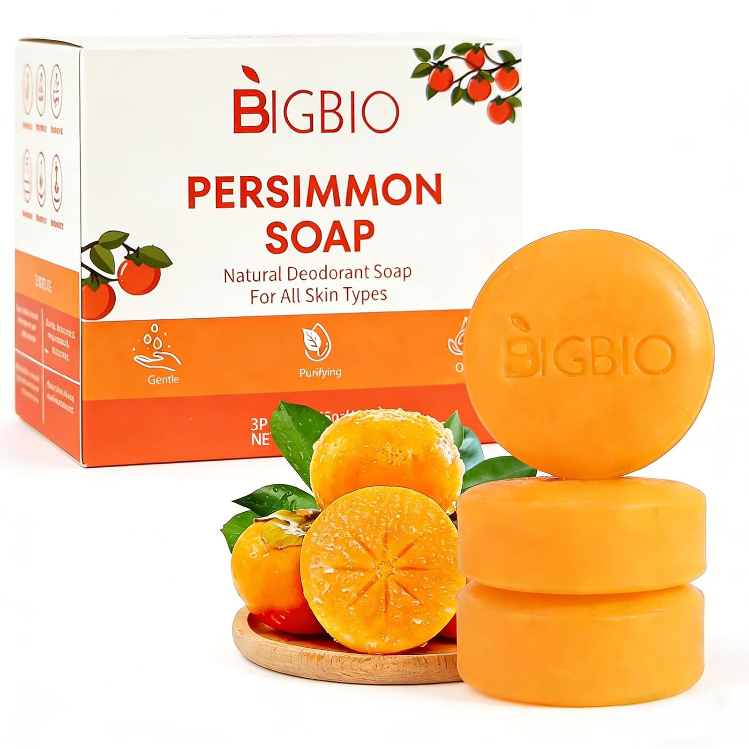 Bigbio Persimmon Natural Deodorant Body Bar Soap, Handmade Cleansing Soap