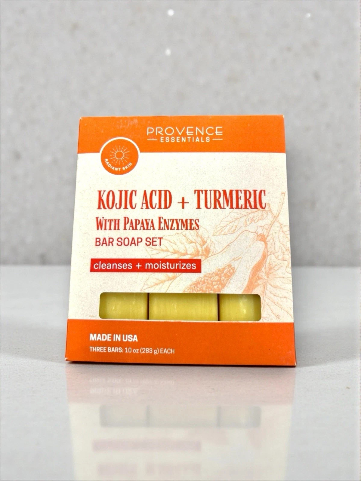 Provence Essentials Bar Soap Kojic Acid +Turmeric With Papaya 3 Bars 10oz Each