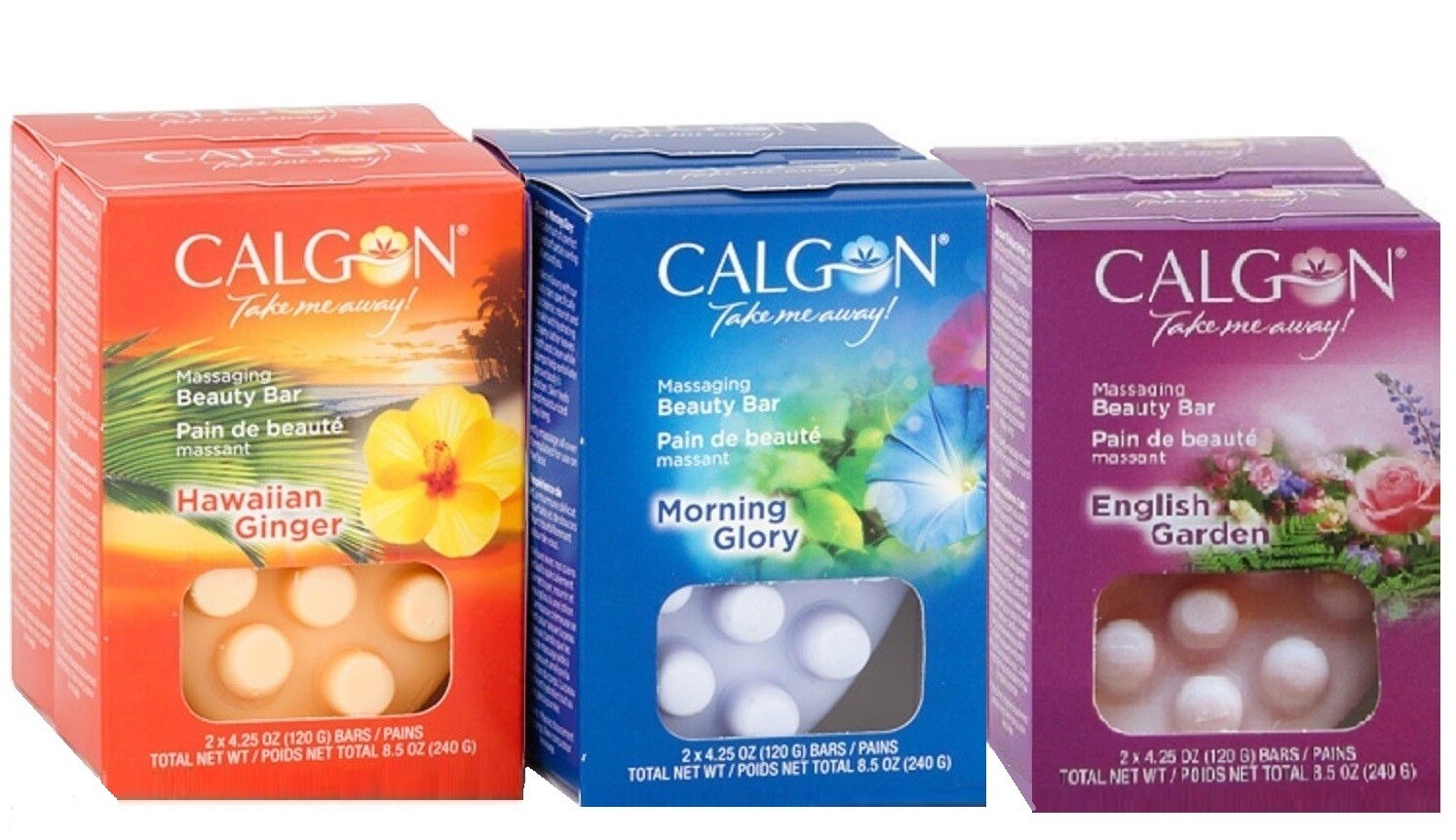 3 CALGON MASSAGING BAR SOAP HAWAIIAN ENGLISH GARDEN TAHITIAN ORCHID BUYER CHOICE