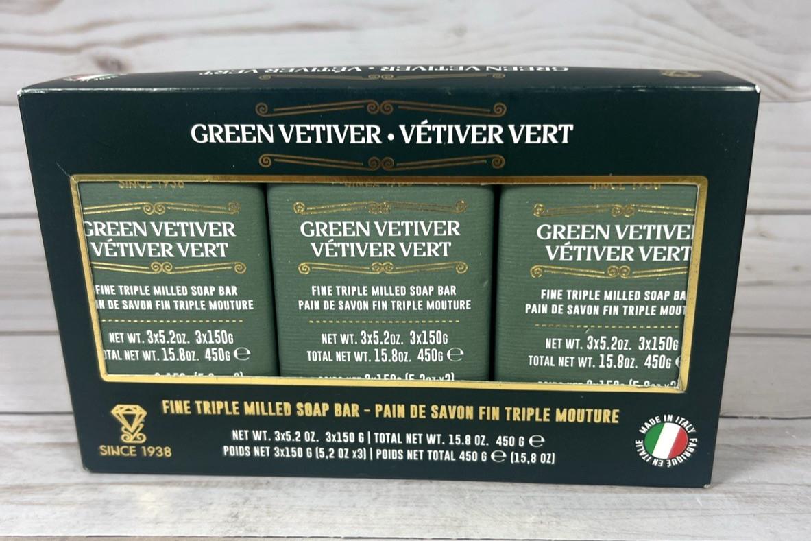 Zeni Green Vetiver Triple Milled Soap Bars 3x 5.2oz Italian