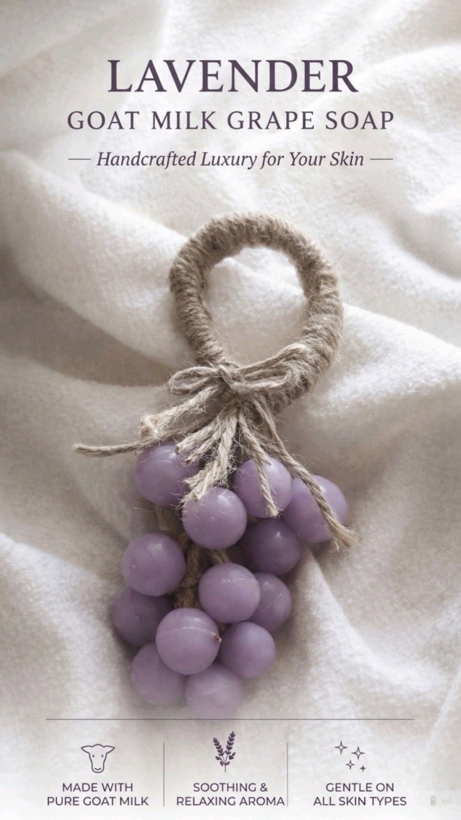 Lavender Goat Milk Grape Soap on Rope Handcrafted Purple Fruit Bar Regular