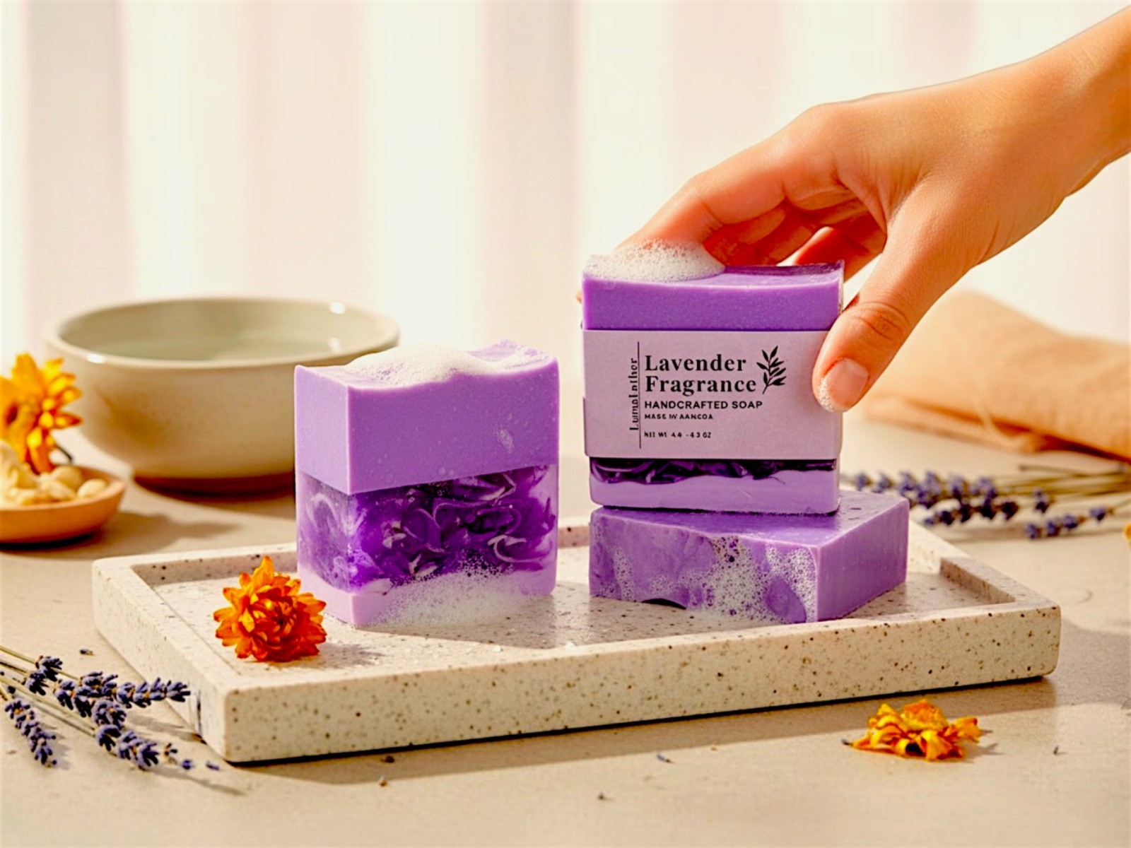 LumaLather Lavender Handmade Soap Bar – Relaxing Moisturizing Artisan Bath Soap