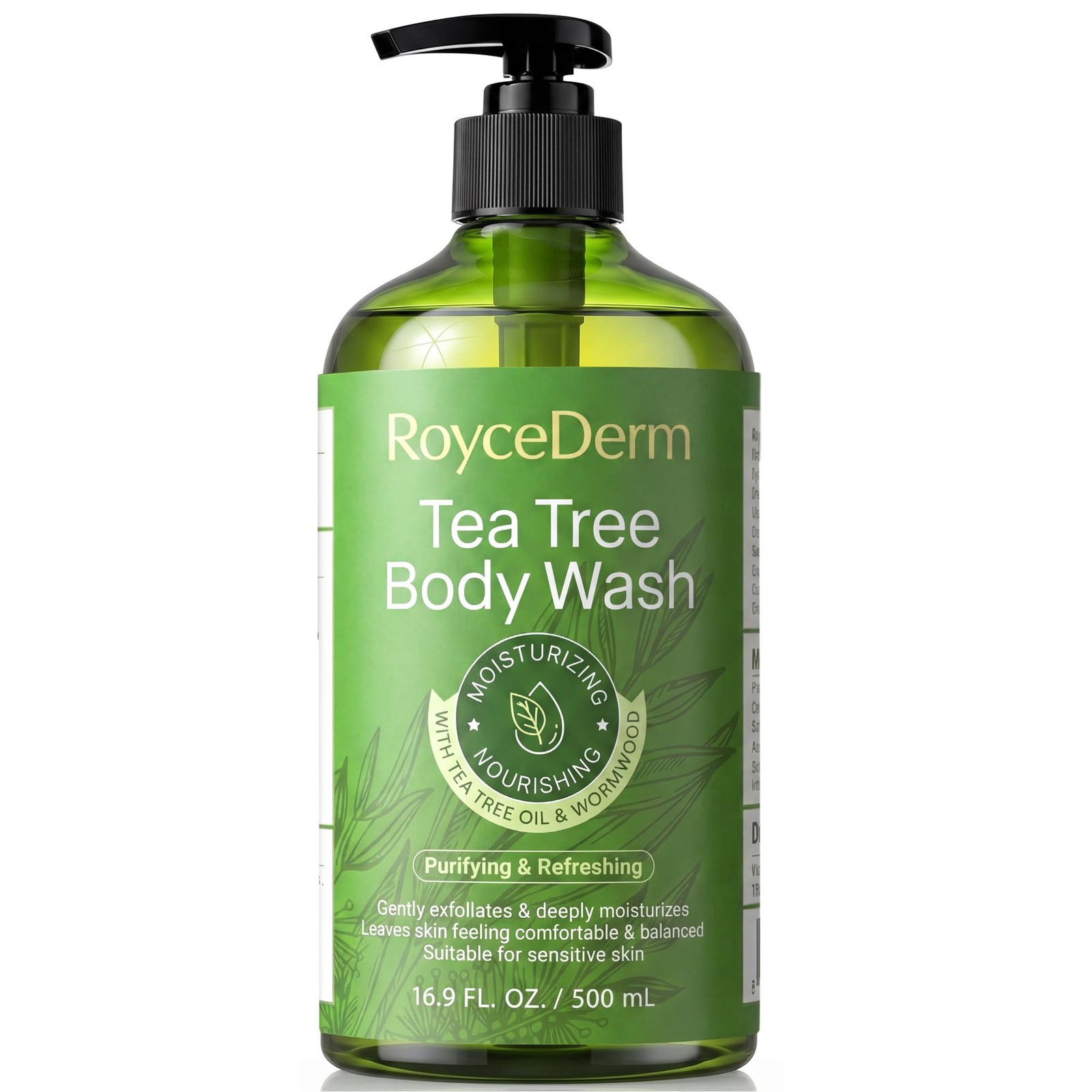 Roycederm Tea Tree Body Wash & Soap, Purifying 16.9 Fl Oz (Pack of 1), green