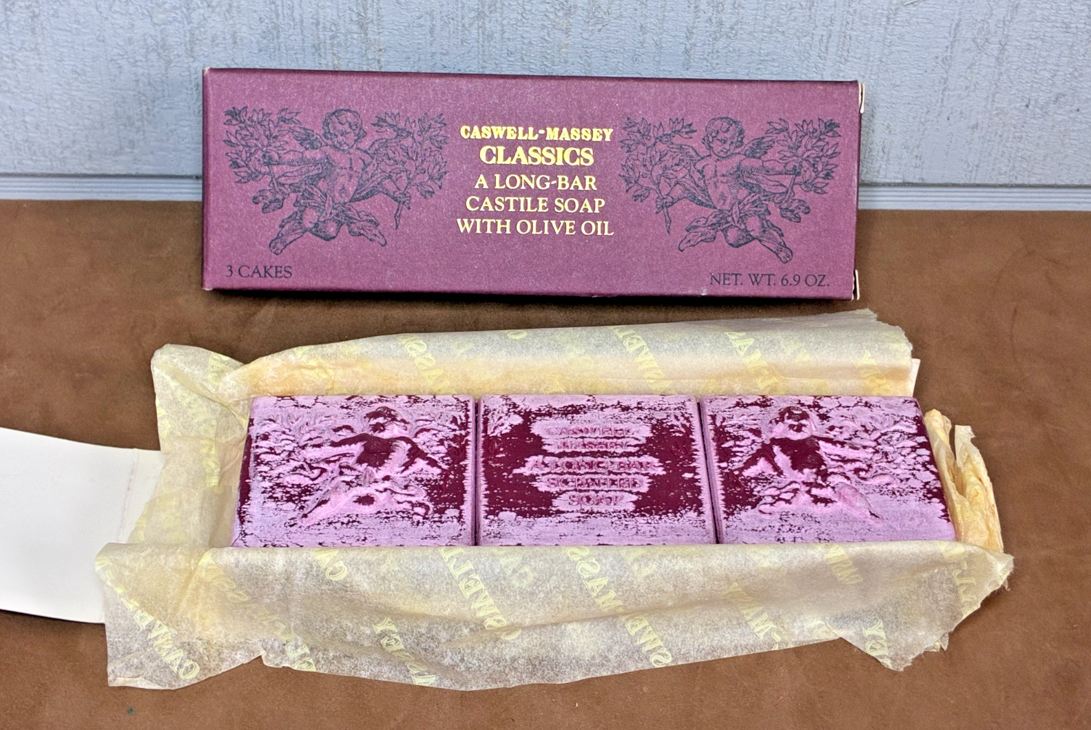 CASWELL-MASSEY Classics Long Bar Castile Soap w/Olive Oil ~ 3 Cakes ~ NOS