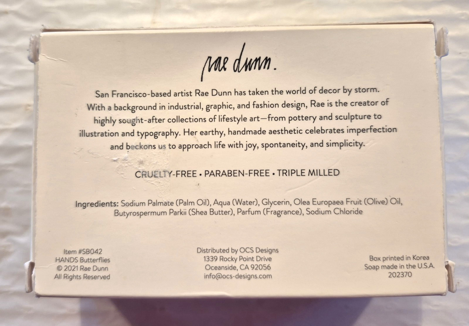 Rae Dunn HANDS Flower Shop Scented Hand & Body Soap Bar 8 oz USA NEW In Box