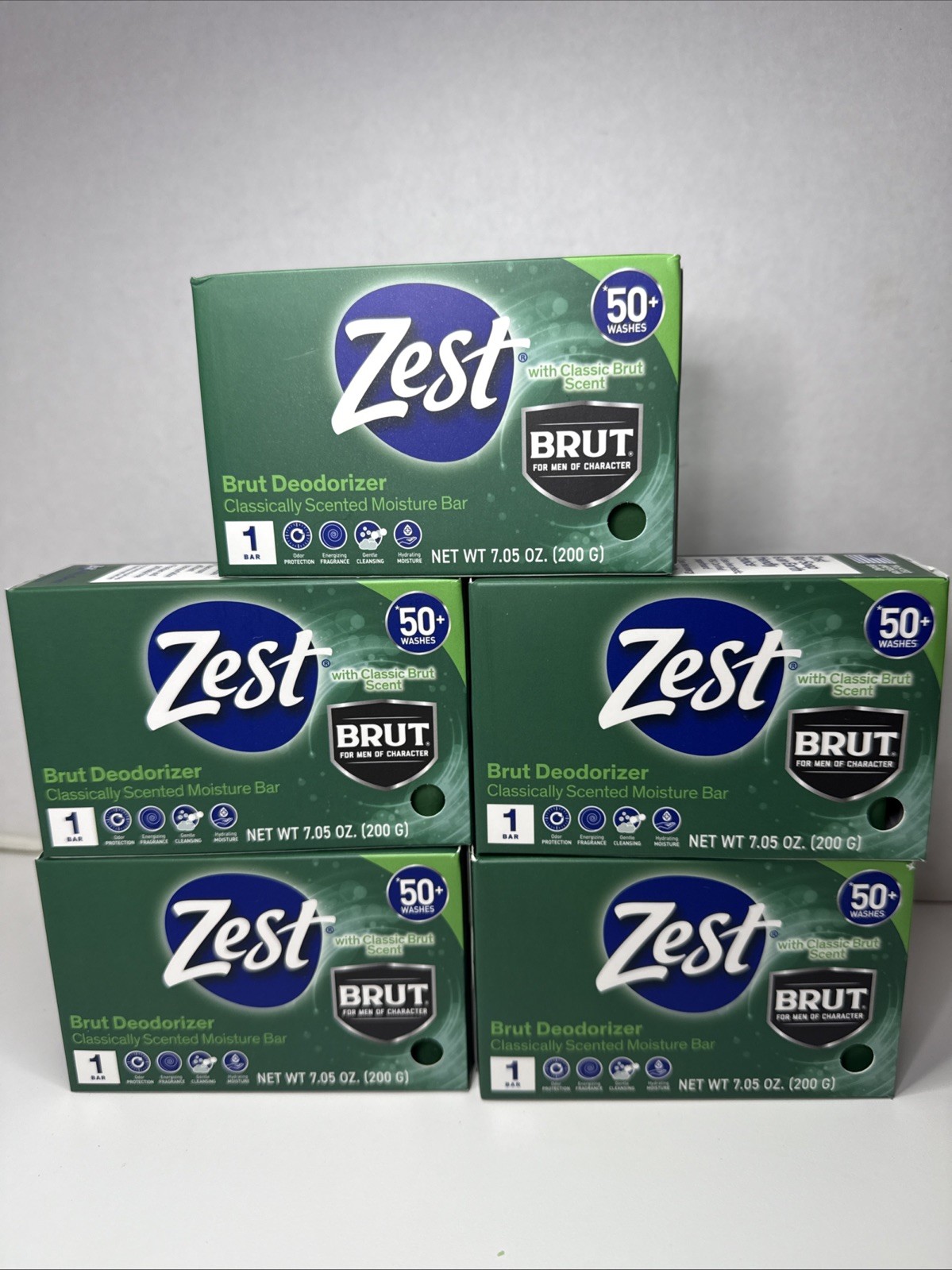 Zest Brut Deodorizer Classic Scent Moisture Bar Soap 7.05 oz. each Lot Of 5 New