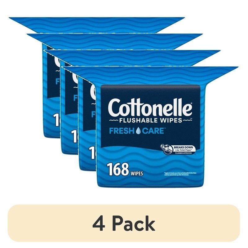 4 Pack Flushable Wipes Resealable Bag 168 Count Gentle Clean Adult Wipes New
