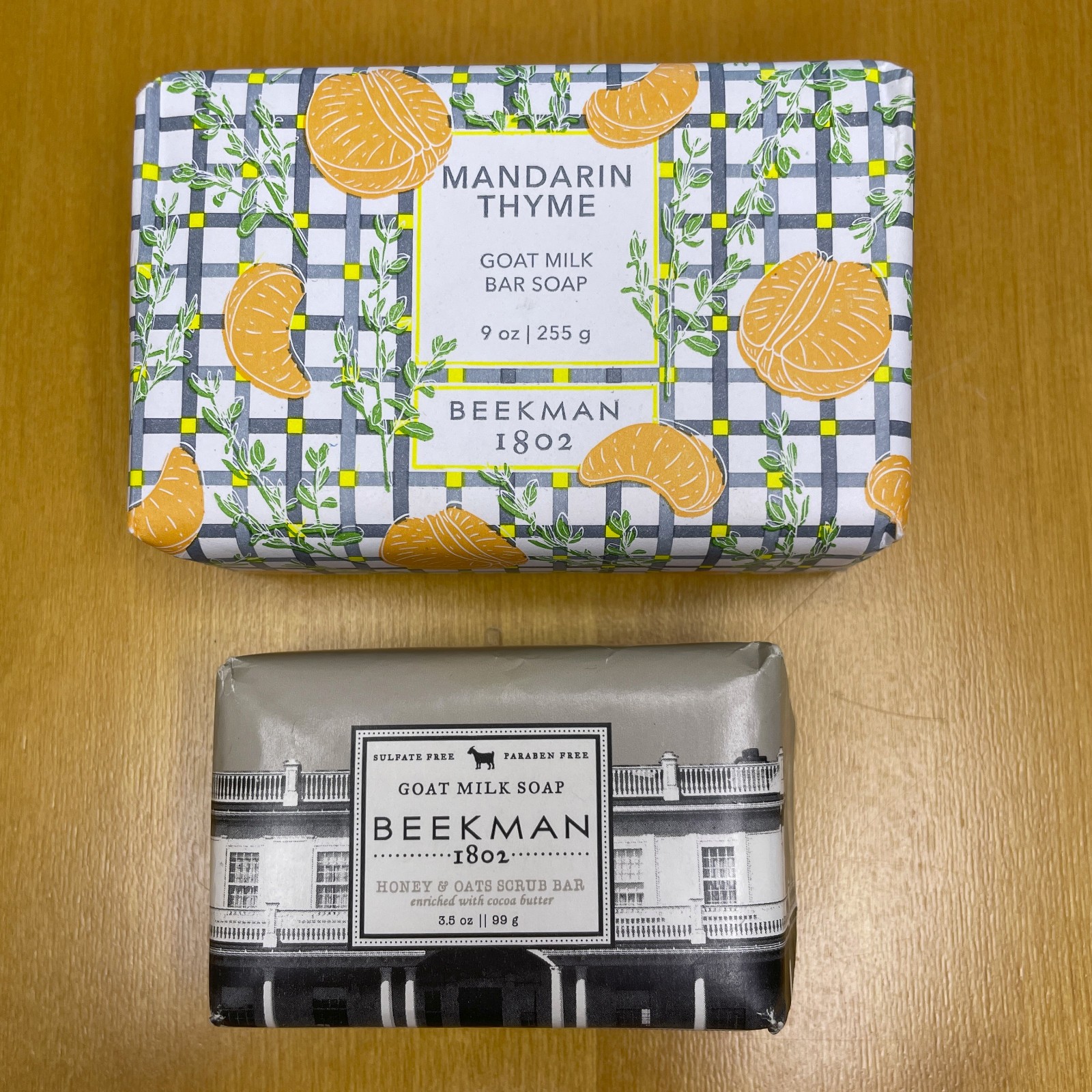 Beekman 1802 Goat Milk Bar Soap Set 9 oz Mandarin Thyme & 3.5 oz Honey & Oats *