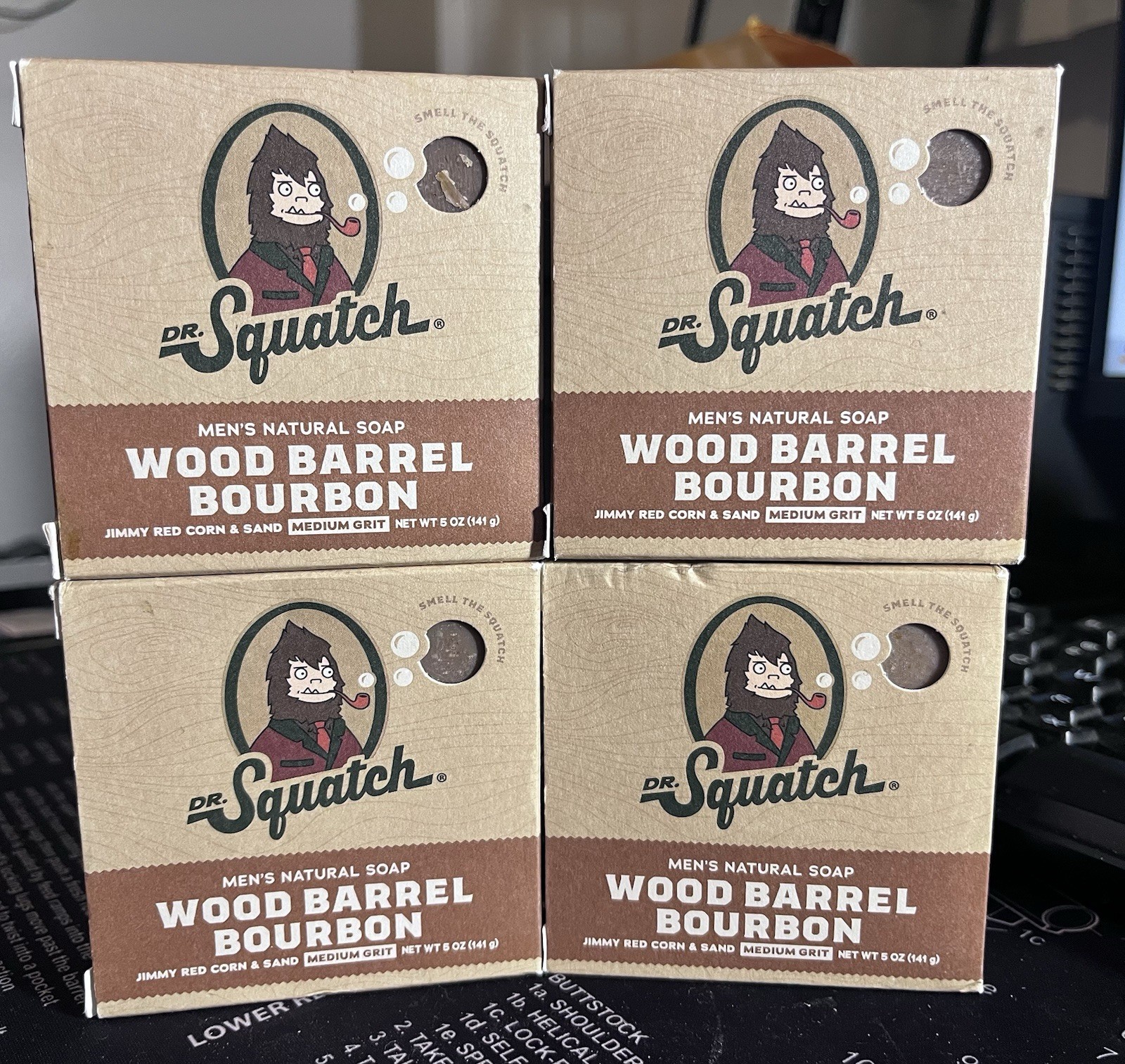 Dr. Squatch All Natural Bar Soap for Men, Wood Barrel Bourbon 5 Ounce Pack of 4