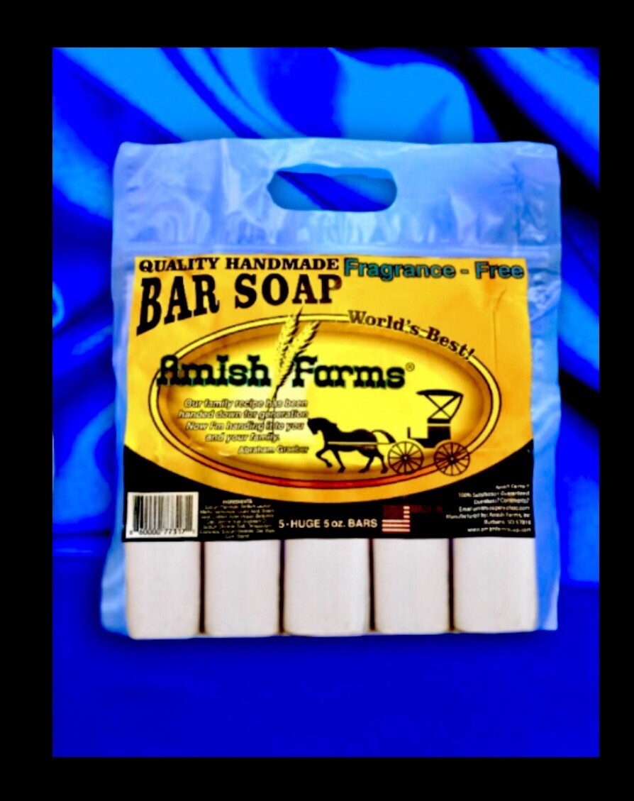 Amish Farm Worlds Best Quality Bar Soap Fragrance Free No Dyes (Pack of 5 Bars)