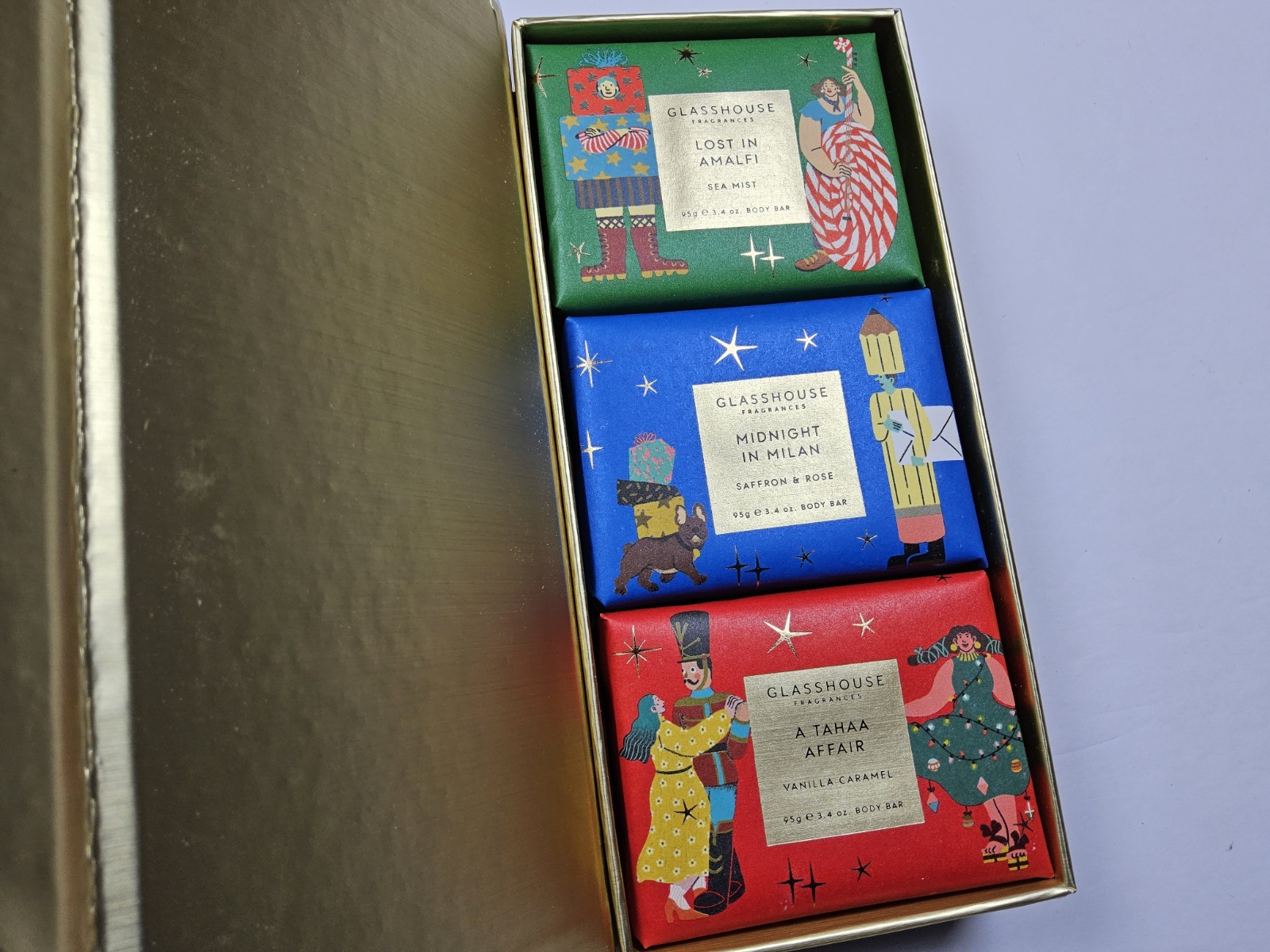 Glasshouse Fragrances Holiday Body Bar Trio Tahaa, Milan, Amalfi 3.4oz Each