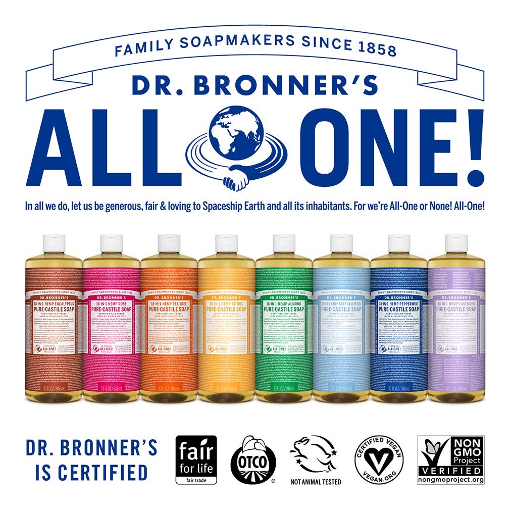 Dr Bronner’s Organic Fair Trade Castile Liquid Soap 32 Oz All Purpose Cleaner