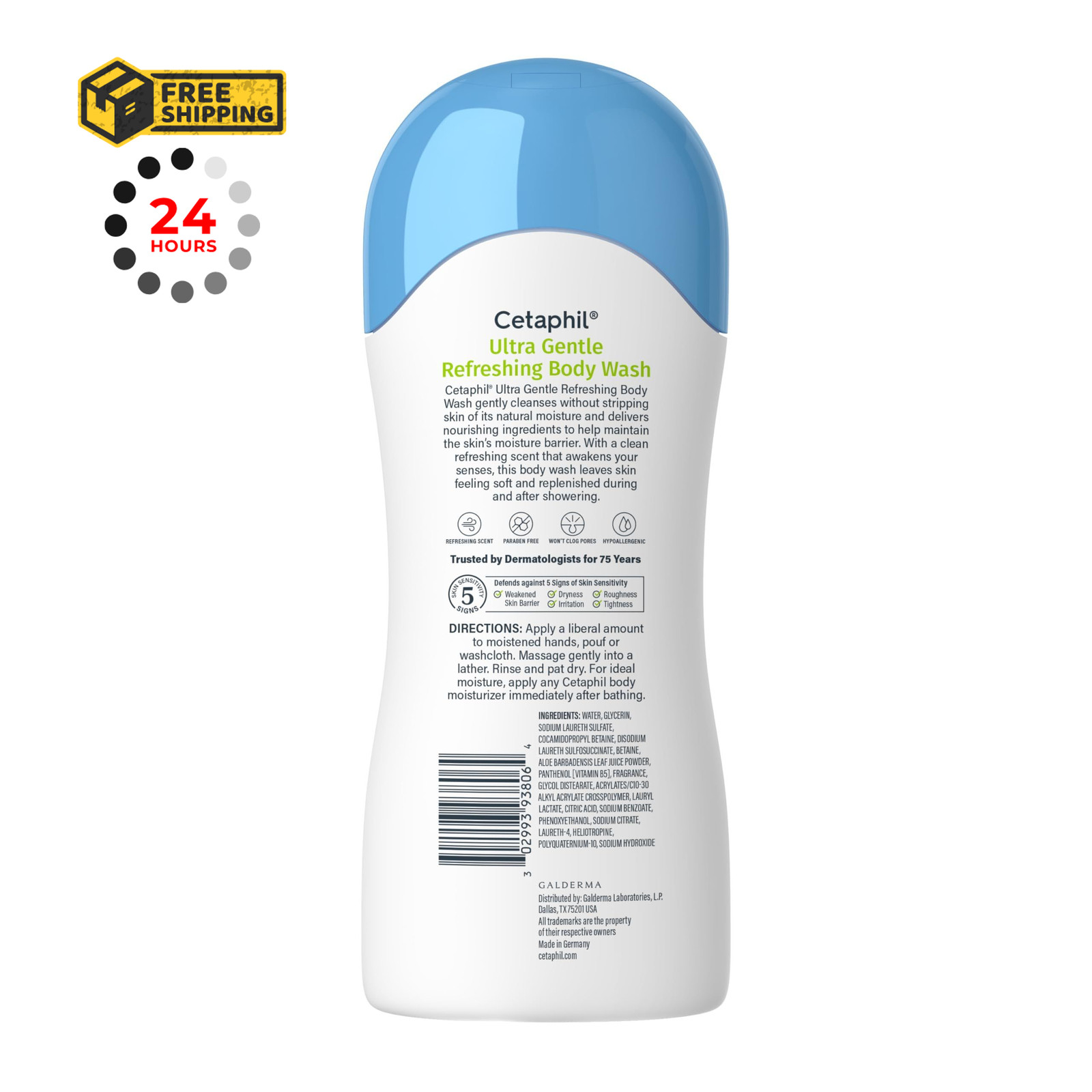 Cetaphil Ultra Gentle Refreshing Body Wash, 16.9 Fl Oz (Pack of 1), No Colour