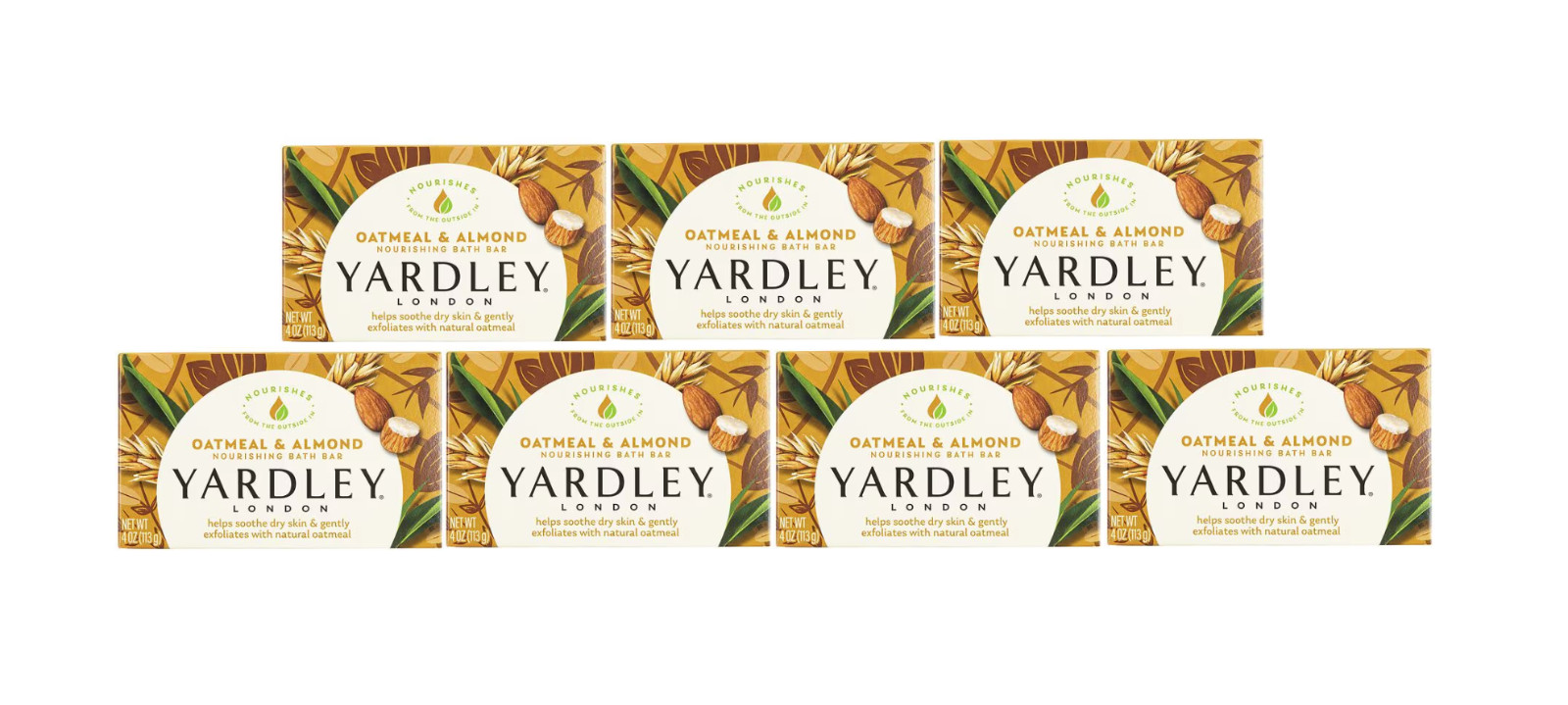 Set of 7 Yardley of London Oatmeal & Almond Nourishing Bath Bar Soap 4 oz Each