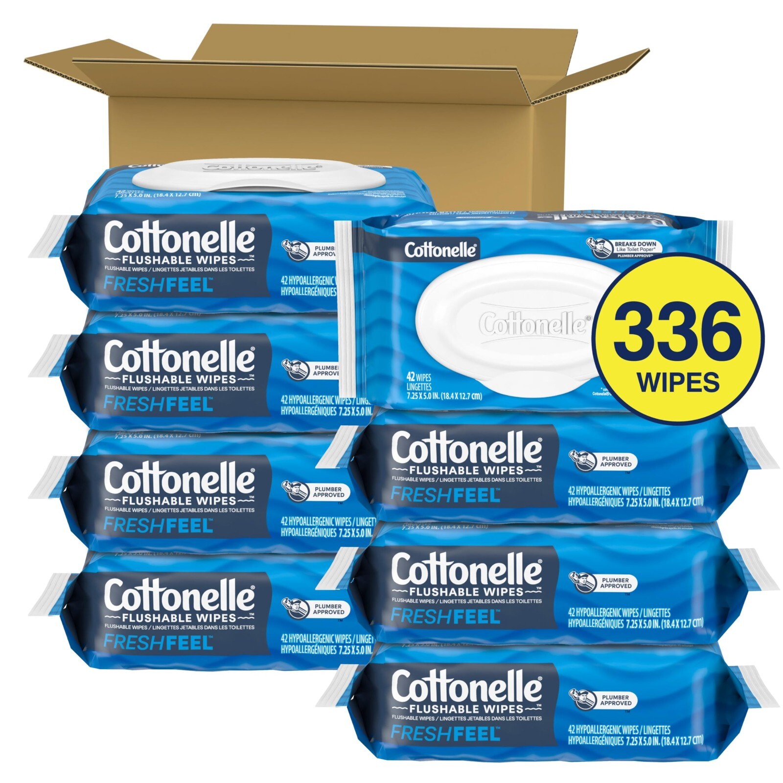 Cottonelle Fresh Feel Flushable Wet Wipes, Adult Wet Wipes, 8 Flip-Top Packs, ..