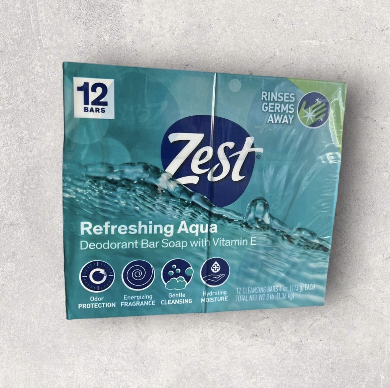 Zest Bar Soap Aqua with Vitamin E Refreshing 12pk 4oz each New