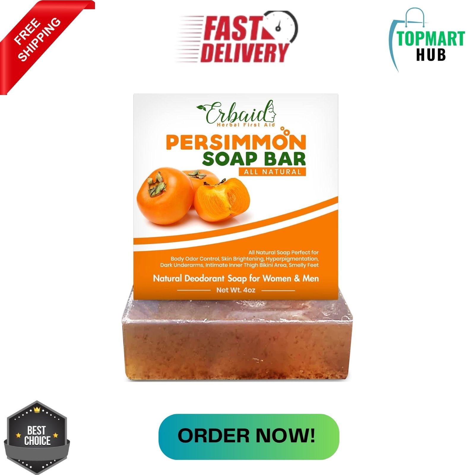 Persimmon Soap Bar Body Odor Control Deodorant Soap for Men & Women