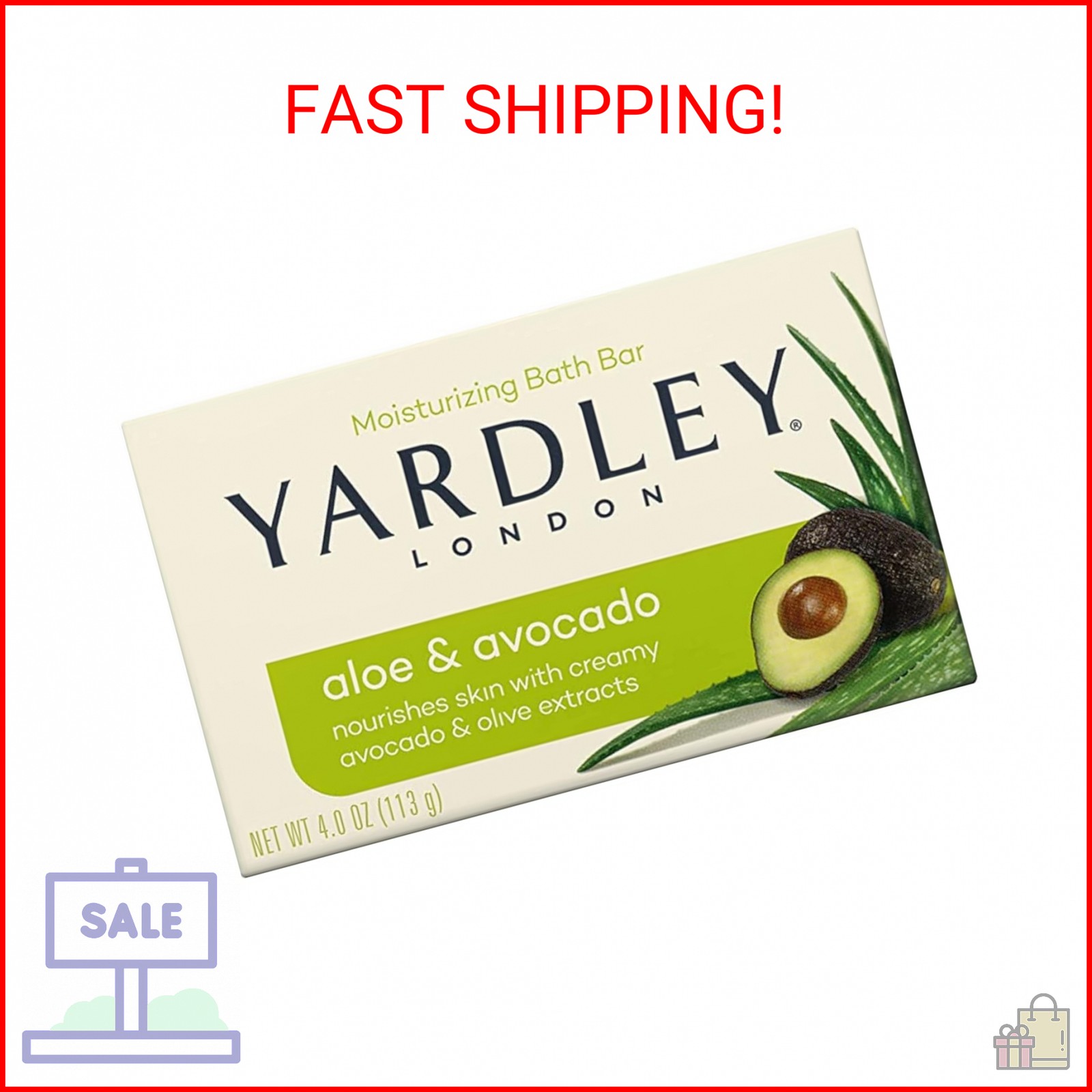 Yardley London Aloe and Avocado Naturally Moisturizing Bath Bar 4.0 oz (Pack of