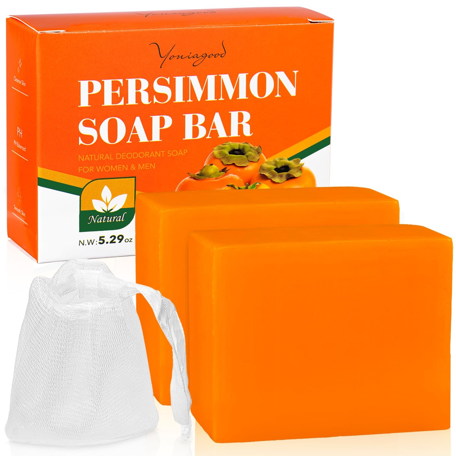 2 PCS Persimmon Soap Bar for Old People Smell, Natural Body Odor Control Bar …