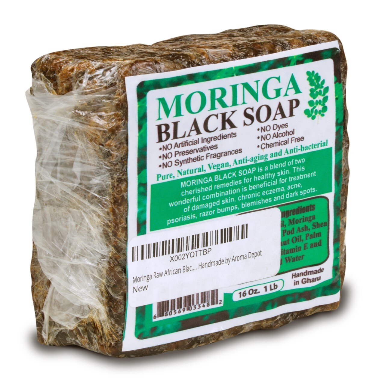 1 lb. MORINGA Black Soap Vegan Organic Unrefined 100% Natural Anti Acne/Fungus