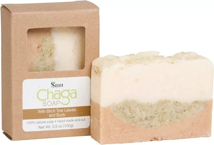 Chaga Mushroom Soap Bar With Birch Tree Leaves Natural Hand Made
