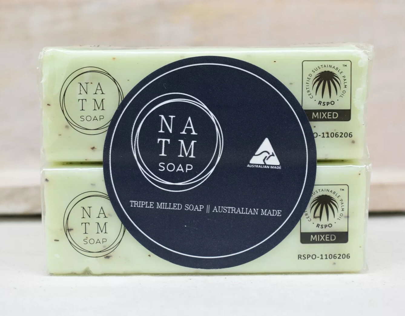 NATM Set of 2 Lemon Myrtle Oil & Leaf Triple Milled Soap Bars