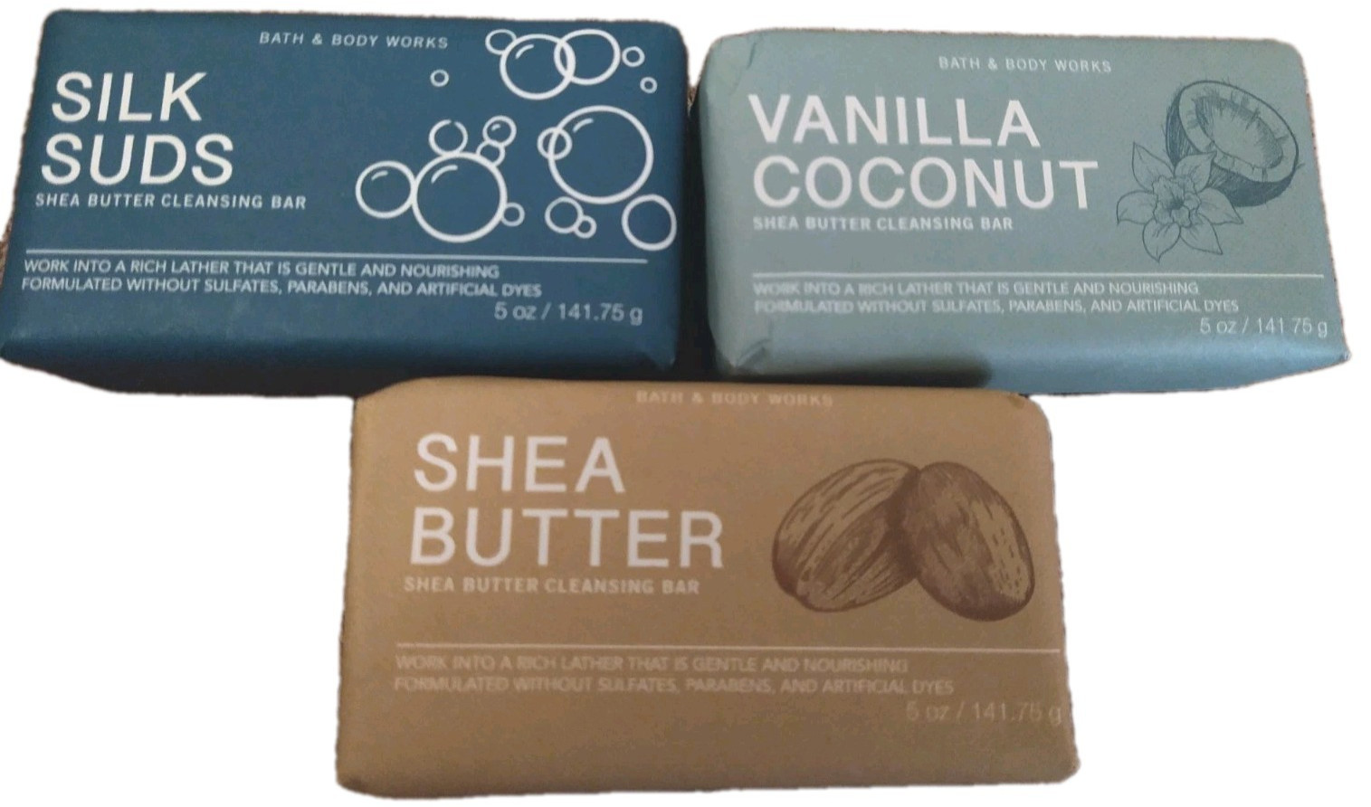 Bath Body Works Soap Bar Silk Suds – Shea Butter & Vanilla Coconut 3 PACK NEW
