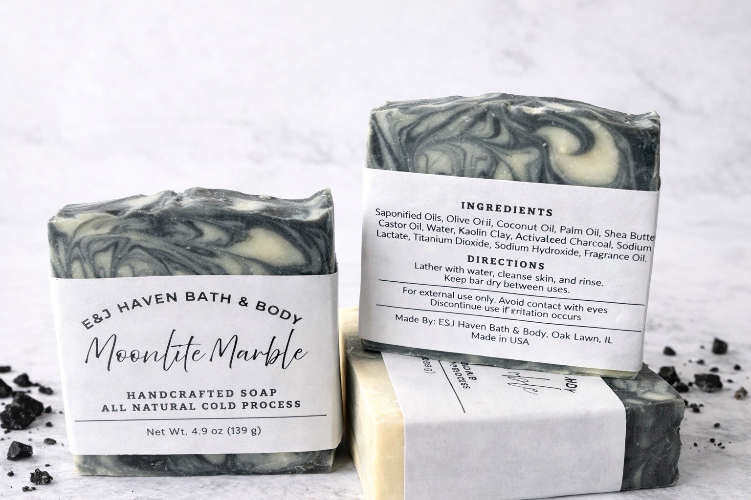 E&J Haven Bath & Body Handcrafted Moonlite Marble Soap Cold Process 4.9 oz