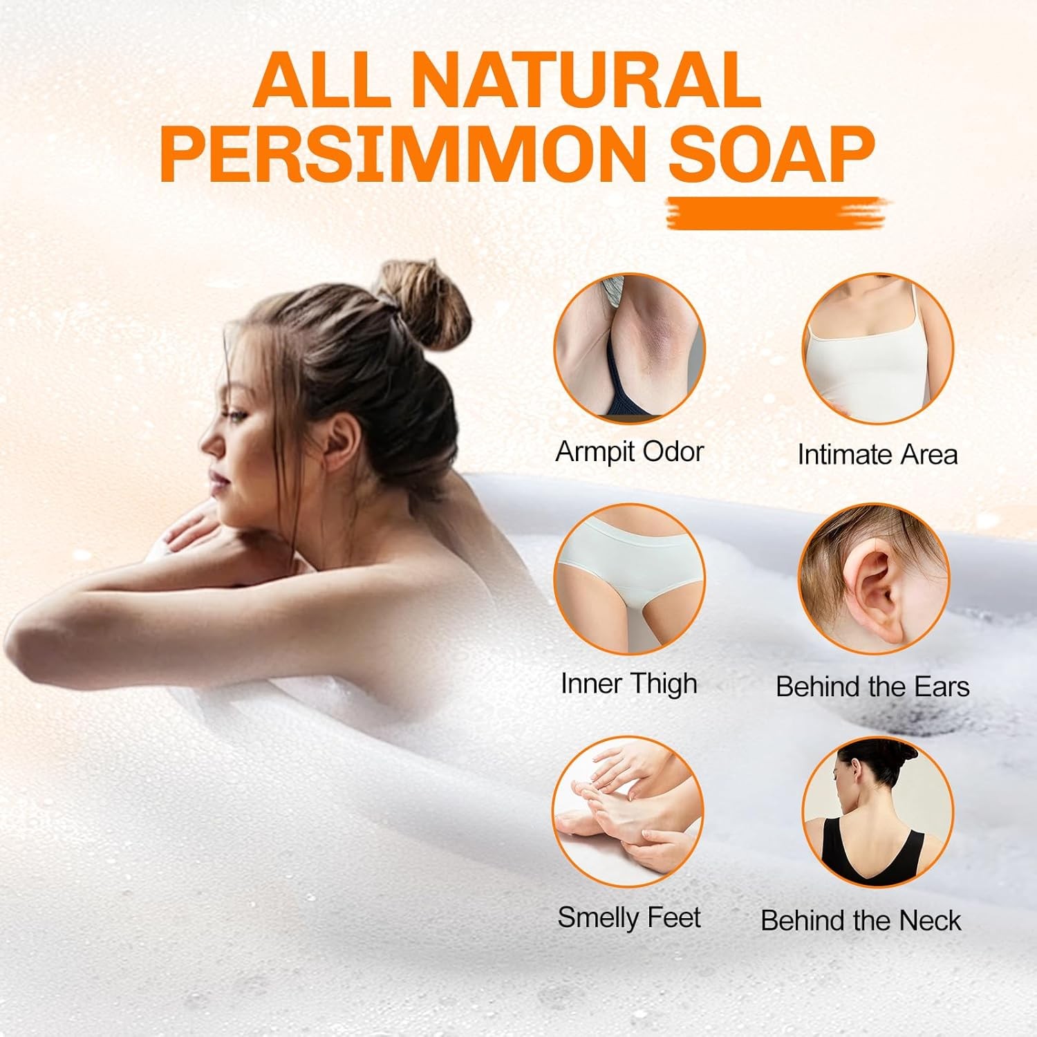 5 PCS Persimmon Soap Bar for Body Odor Control, Natural Deodorant Body Bar Soap