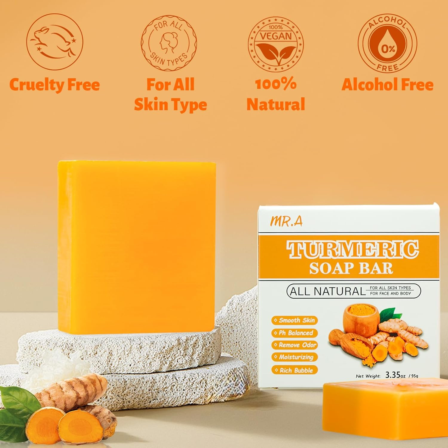 MR.A 3Packs Turmeric Soap Bar, Organic Tumeric Soap for Face and Body, Lemon Tur