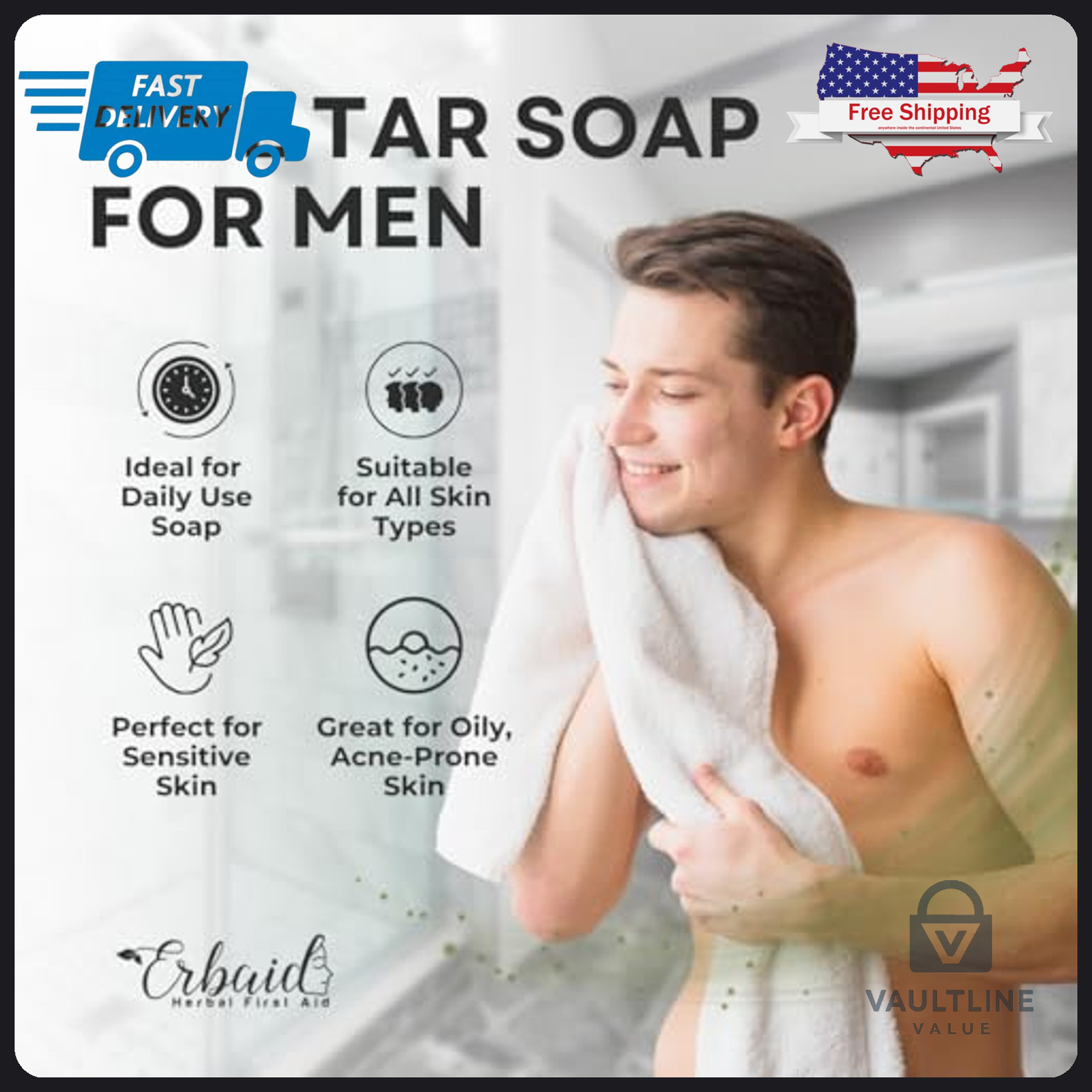 Erbaid Pine Tar Soap Bar 5 oz Natural Cleansing Face and Body Wash