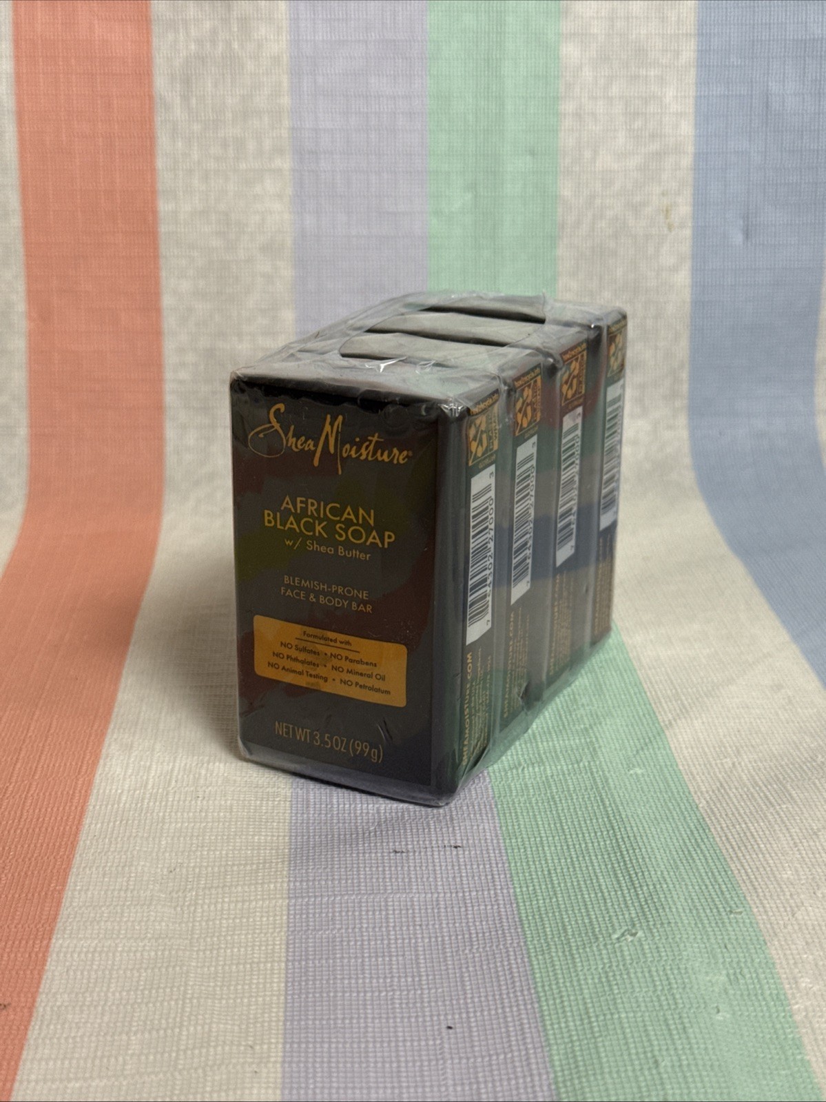 LOT (4) SHEA MOISTURE AFRICAN BLACK SOAP BLEMISH-PRONE FACE & BODY SOAP 3.5 OZ