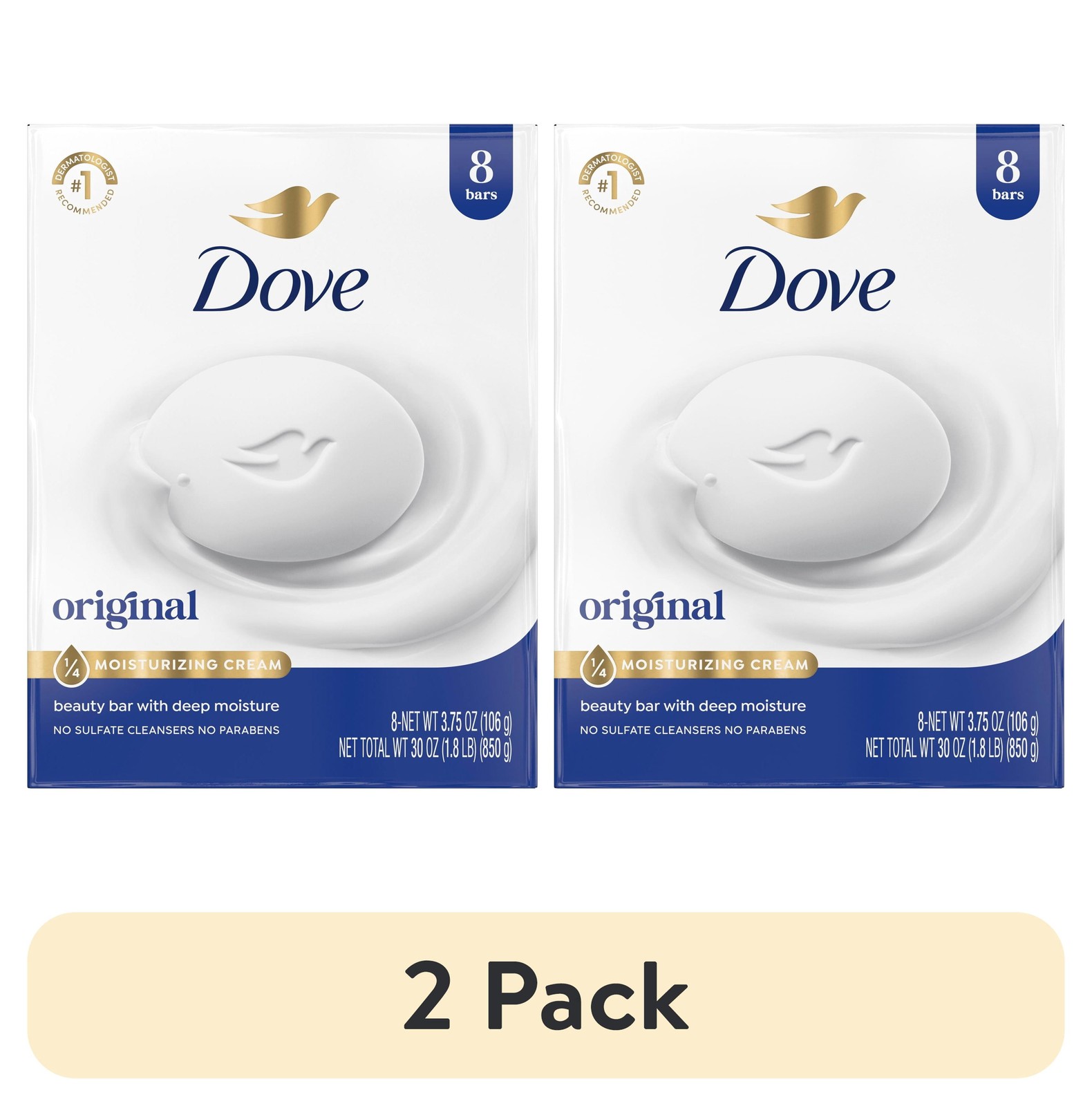 (2pack) Beauty Bar Soap For Soft,Smooth Skin,Original,With1/4 Moisturizing Cream