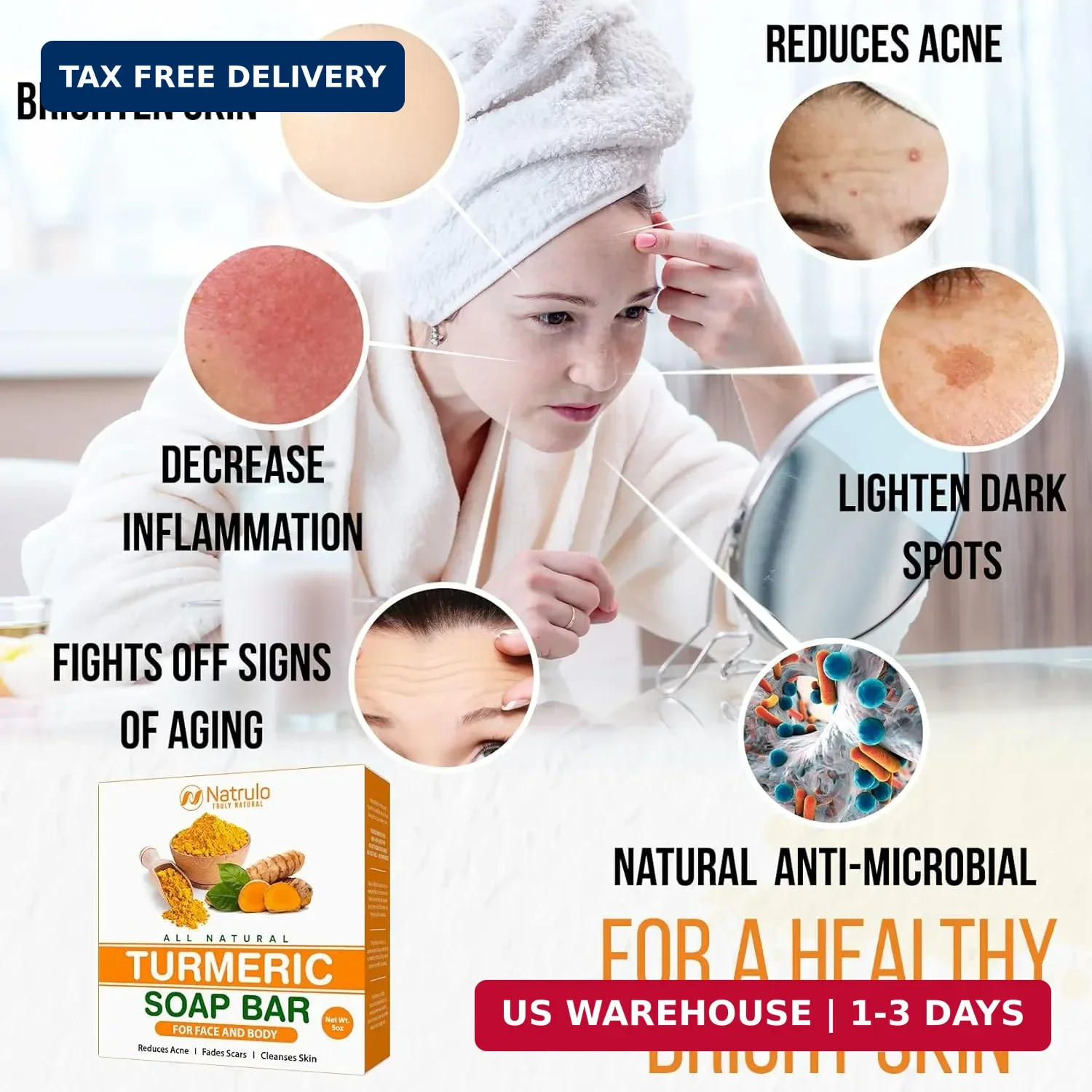 Natural Turmeric Soap Bar for Face & Body – Turmeric Skin Brightening Soap for D