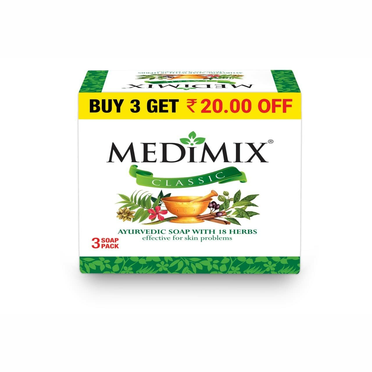 Medimix Classic Ayurvedic Soap with 18Herbs Pack of 3 soap| 125g Each