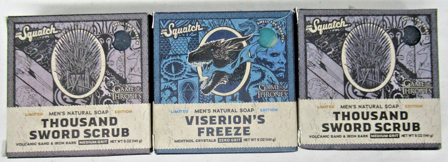 3x Dr. Squatch Bar Soap Game Of Thrones Edition 5oz bars, Blue & Grey