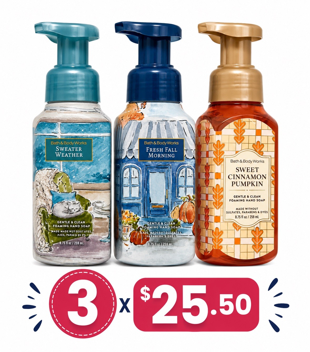 3 BATH & BODY WORKS MIX GENTLE FOAMING HAND SOAP WASH 8.75OZ New