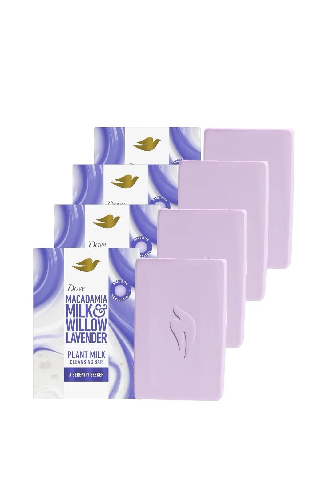 4 Pk Dove Plant Milk Macadamia Milk & Willow Lavender Cleansing Bar Soap 5 oz