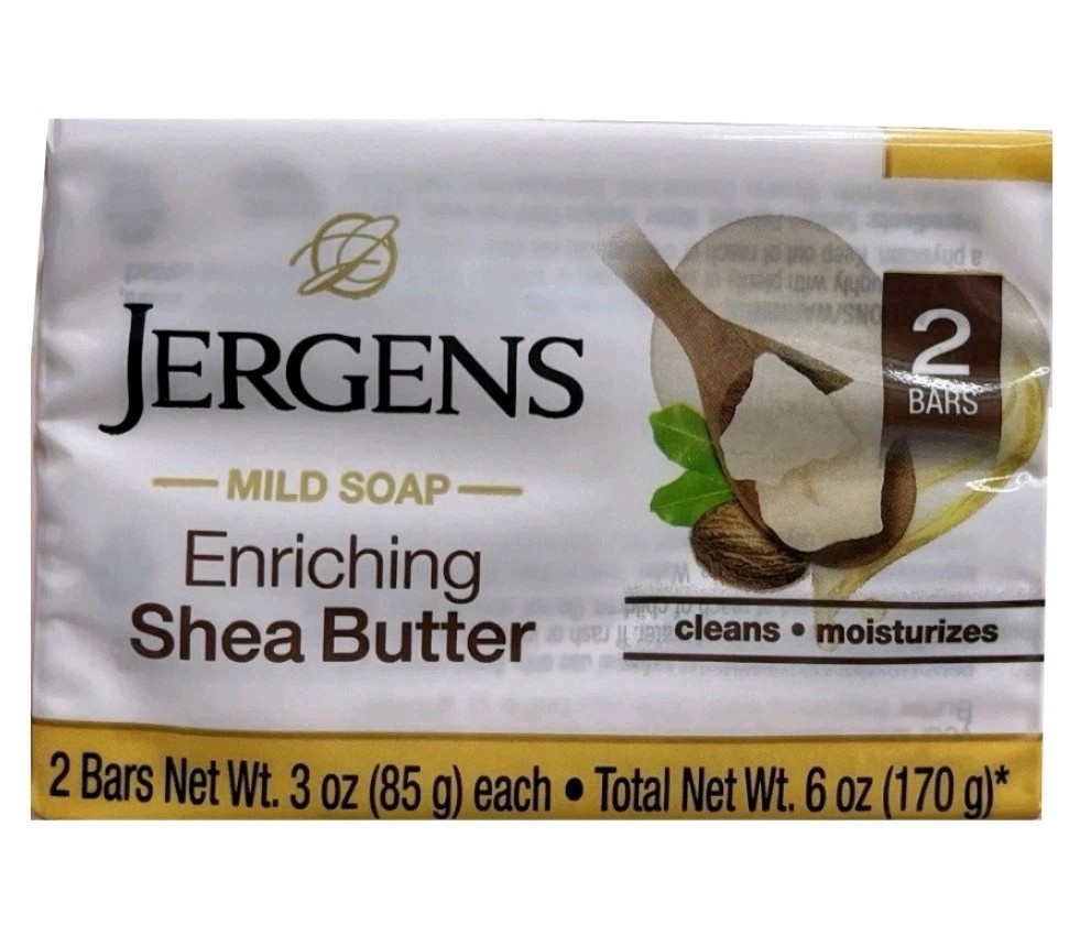 NEW! JERGENS (2-BARS) 3 Oz. (85g) Bars 🟡🫧 ●SHEA BUTTER● Enriching Mild Soap🫧.