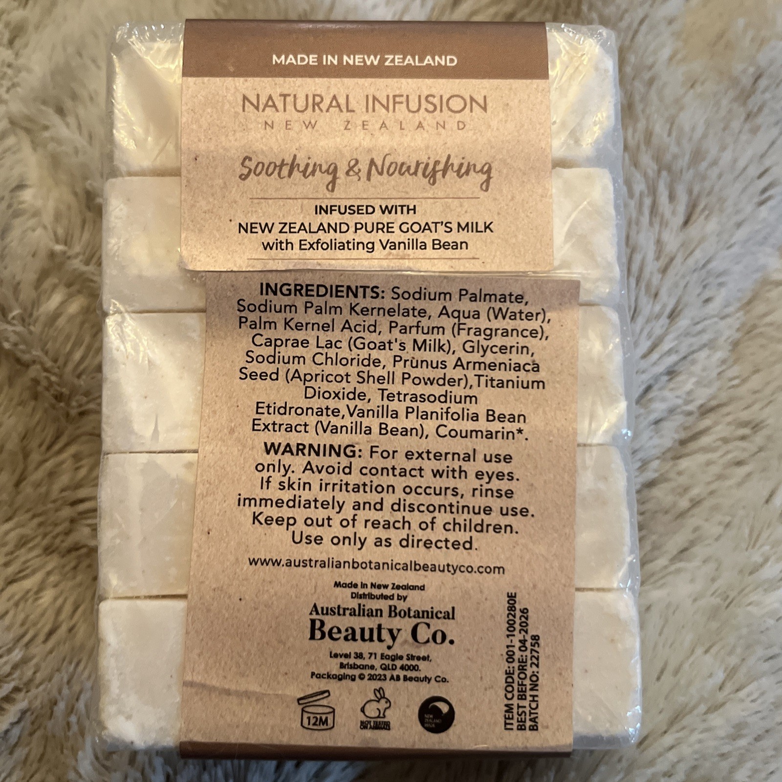 Natural Infusion New Zealand Pure Goat’s Milk W/ Vanilla Bean 5 Soap Bars