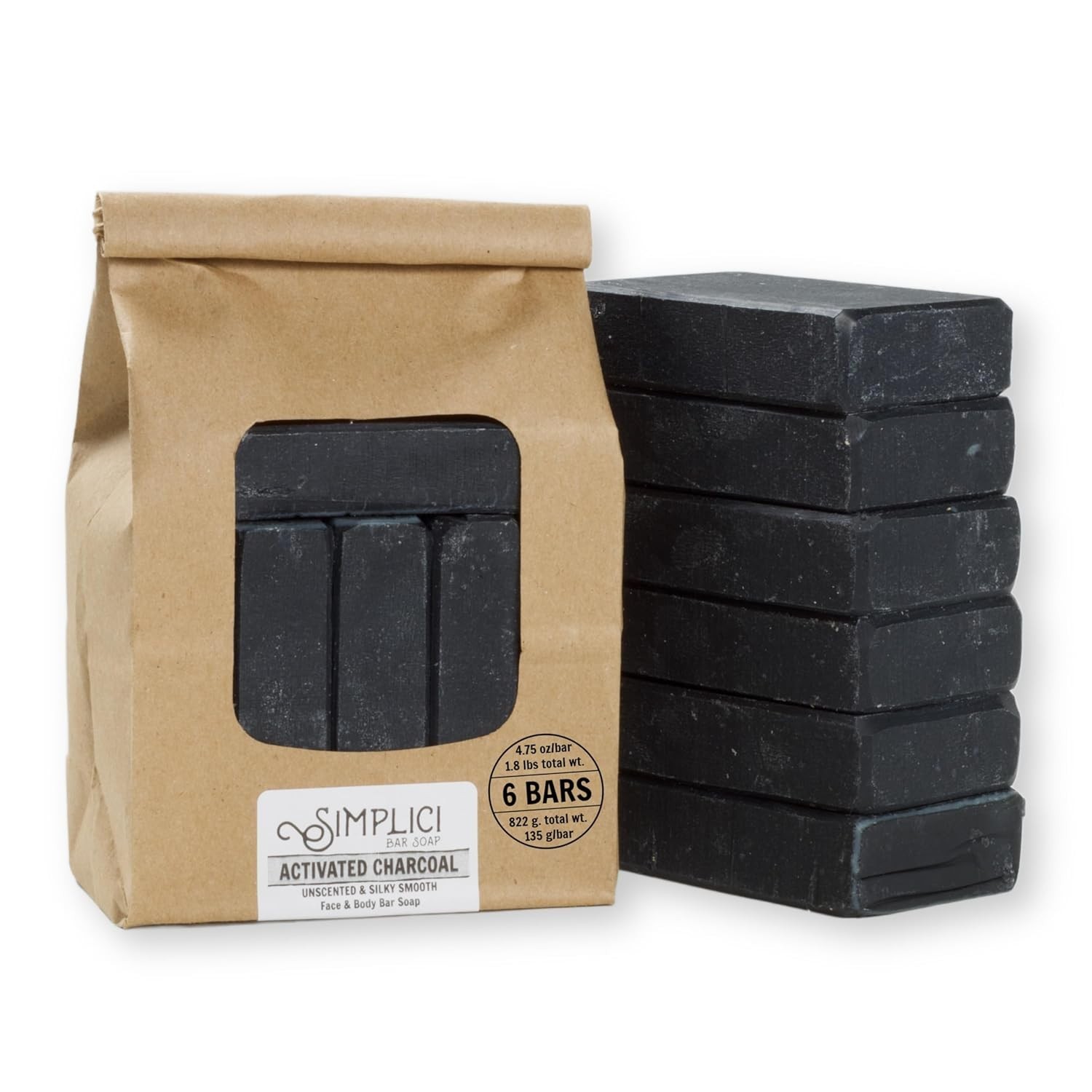 Activated Charcoal Natural Soap smooth + for sensitive skin 6 Bar Value Bag. …