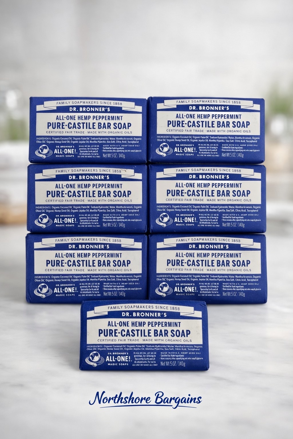 7 BARS Dr. Bronner’s Organic All-One Pure-Castile Bar Soap, Hemp Peppermint 5oz