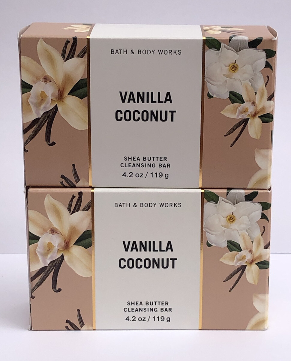 Bath & Body Works Vanilla Coconut Shea Butter Cleansing Bar Soap 4.2 oz Set of 2
