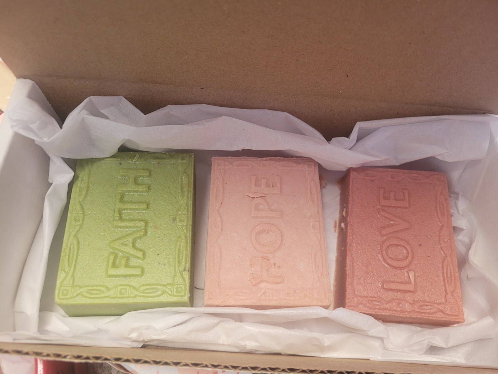Handmade ALL Natural Faith, Hope, Love Soap Gift Boxes 3 Soaps Beef tallow