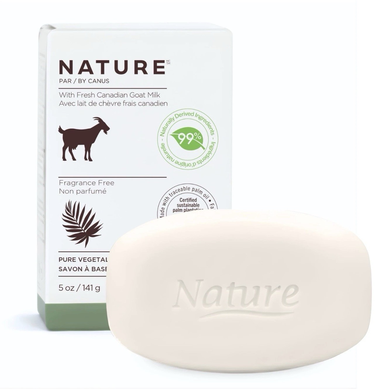 Nature by Canus Goat Milk Bar Soap Fragrance Free 5oz Sensitive Skin NEW