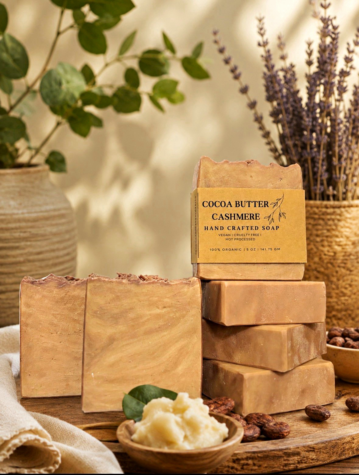 Cocoa Butter Cashmere Soap Bar 5 oz Handcrafted Vegan Cruelty-Free Swirl